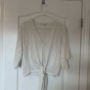 Lovestitch Ivory Lace Tie-Front Flowy Blouse